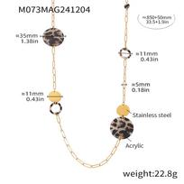 18K Gold Plated Pendant  Winter Hot Selling Acrylic Leopard Print Round Sweater Chain  Women's  Stainless Steel Necklace 33.5+1.9inches&Classic