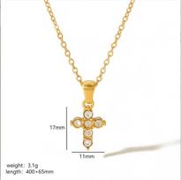 New 18K Gold Stainless Steel Cross Inlaid with Zircon Necklace, Personalized, Fashionable and High-end Pendant 1
