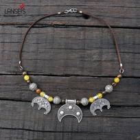 Tiger's Eye  Rigid Lunula Pendant, Slavic Inspiration Rough Viking Age Dress Necklace Brooch Jewelry For Beautiful Women 50cm sidabras
