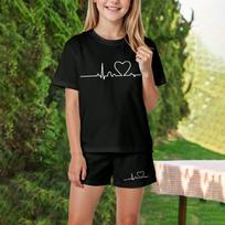Kids Heart Print Short Sleeve Top and Shorts Set Casual Summer Outfit 100