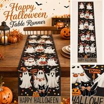 Halloween Table Runner, Scary Pumpkin Pattern, Heat Non- Linen Table Decor, Festive Fall Party Supplies for Dining Table, 72 Inches One Size