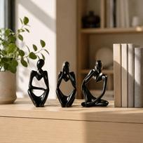 Abstract Resin Thinker Figurine Set of 3 - Modern Sculpture Decor for Home Desk One Size
