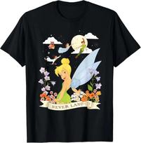 Hot Fashion Casual Disney Peter Pan Tinker Bell Never Land Flowers and Flight T-Shirt S-4XL Four Seasons S