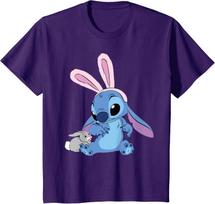 Hot Fashion Casual Disney Stitch in Easter Bunny Costume with Cute Fuzzy Friend T-Shirt S-4XL Summer XXL