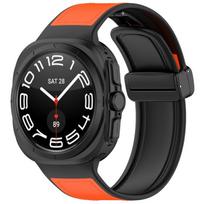 s (Orange)  for Samsung Galaxy Watch Ultra 47mm Magnetic Folding Buckle Silicone Leather Watch Band