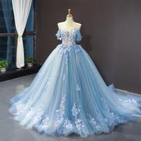 Women Elegant Sweet Party Prom Dress Classic Customized Ball Gown Formal Evening Occasion Wedding Guest Dance Ceremony Gown XXS mėlyna