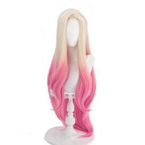 Professional Baddest Ahri Cosplay Wig with Ears Heat Resistant Synthetic Hair Blonde Mixed Pink Wigs + Wig Cap One Size