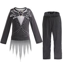 Wear Christmas Eve Scary Skeleton Jack Cosplay Boys' Striped Two Piece Halloween Character Dress Up Costume 2-8Y 130