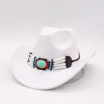 Cross-Border Ethnic Style Western Cowboy Top Hat Turquoise Horseback Riding Jazz Hat Crimped Felt Hat Literary And Retro Sun Hat One size (denim)