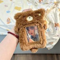 Cute Bear Plush Card Holder Idol Photo Display Card Case Keychain Pendants Bag Ornaments Girly Backpack Charm Kids Birthday Gift
