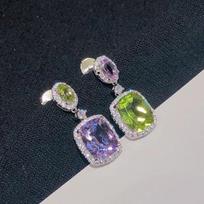 Fashion Simple Purple Green Ladies Zircon Teardrop Crystal  Earrings Women Wedding Sterling Silver Gift Anniversary