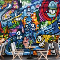 3D Graffiti Sienų Paveikslas Spalvingi Graffiti Tapetai Miegamajam Svetainei Dideli Animaciniai Graffiti Tapetai 200 cm(W) x 140 cm(H)