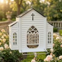 Church-Shaped Metal Bird Feeder with Solar Light, Hanging Outdoor Feeder with Weatherproof Design, Decorative Bird Feeder for Garden Yard  Deck Decor