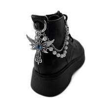 Winged Cross Charm Shoe Accessory with Pearl Chain and Decorative Eye Detail for Boots and Shoes Gothic Style Metal Pendant One Size