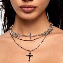 Double Layer Stack Temperament Cross Clavicle Chain Women European Cross-border Dark High-end Daily Street Fashion Neck Accessory Gift