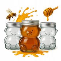 12x Glass jar TEDDY BEAR 300ml with lid decorative for honey jam gift