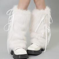 Faux Fur Furry Leg Warmers JK Boot Cover Solid Color Lace Up Leg Warmers  Women juoda