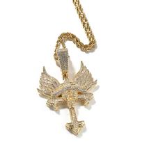 Hip Hop Fashion Angel Wing Cross Pendant Necklace Niche Creative Cross Shaped Couple Necklace Sweater Chain Jewelry 24inches&hiphop