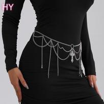HY Personalized Metal Cross Pendant Tassel Waist Chain for Women's Fashion Trend Multi-layer Pearl Beads Body Chains Jewelry