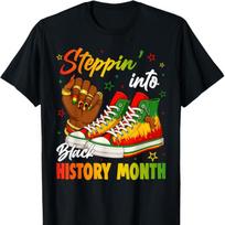 Steppin Into Black History Month Graphic Print Cotton Round Neck Casual Short Sleeve T-Shirt for Men S