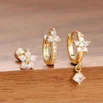 Flower Stud Earrings Petals Super Fairy 2025 New Trendy Zircon Personality All-Match Rhinestone