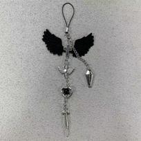 Beads Black Wing Cross Charms Creative Beaded Phone Chain Cellphone Decoration  Y2K Style Style K