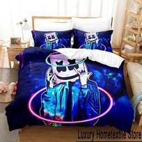 3D Print Marshmallow DJ Bedding Set Duvet Cover Bed Set Quilt Cover Pillowcase Comforter king Queen Size Boys Adult Bedding Set EU Single 135x200cm blue