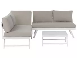 Sodo kampinė sofa su staliuku 5 asmenims COCCORINO smėlio ir pilkos spalvos metalas