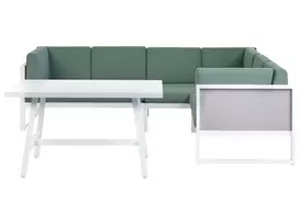 Sodo kampinė sofa su stalu 6 asmenims CASTELLA/FRATTE kairinė, žalia, metalinė