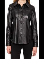 Casual Stylish Women 100% Lambskin Leather Designer Handmade Genuine Shirt Black S juoda