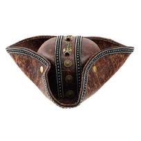 Comfortable PU Leather Pirate Hat for Adult Men Women Cosplays Tricorn Hat for Halloween Pirate Costume Accessories ruda