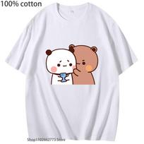 Cute Couple Dudu and Bubu Are Huging Graphic T-Shirts Kawaii Panda Bear Shirt Cute Funny Tees Women Men Cotton Clothes S