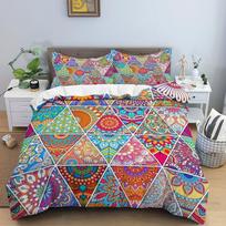 Spalvingas meksikietiškos aplikacijos raštu spausdinamas antklodės užvalkalų komplektas, estetiškas kambario patalynės komplektas pilno, king, queen dydžio, boho lovatiesė shabby chic 140x200cm blue