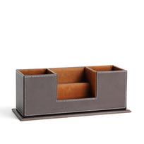 Modern Leather Wood Desktop Organizer Multifunctional Pen and Card Holder Korean Design Stylish Practical for Office Workspace