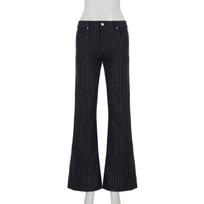 2000s Clothes Y2k Low Rise Boot Cut Jeans Woman Casual Black Striped Denim Trousers Streetwear Flare Pants XS