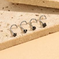 4pcs 316L Stainless Steel Nose Stud 20G CZ Nose Studs Screw L Shaped Bone Nostril Piercing Jewelry Unisex