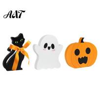 Decorative Wood Pieces for Gatherings 3Pcs/Set Halloween Tiered Tray Decorations, Cute Ghost Pumpkin Black Cat Durable Solid Accents Ornaments, Wooden 1 Set