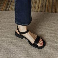 Summer Women Sandals Low Heels Basic Genuine Leather Concise Office Ladies Casual Outdoor Shoes 35