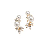 Women Faux and Zircon Stud Earrings Elegant Dangle Jewelry Trendy Gift for Ladies one size