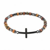 Go2boho Beaded Bracelet with Cross Charm, Black Gun Plated Multicolor Beads, Religious Unisex Gift Jewelry B-B24092010A