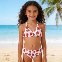 Girls Strawberry Print Bikini Set 3 Piece Swimsuit for Toddler Kids 130