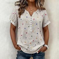 Women's V Neck T Shirt with Double Layer Sleeves and Tie , Casual Fashion Blouse L