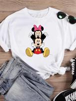 Summer Cartoon Clothing Casual Tee Shirt Mickey Mouse Women Holiday Short Sleeve Print Fashion Graphic T-shirts XXL