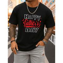 Happy Father's Day Graphic Tee Casual Round Neck Men's T-Shirt Durable Cotton Short Sleeve Top S