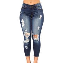 Blue Ripped Jeans High Waisted Elastic Cropped Pants Women's Slim Denim Pencil Pants Simple Basic Commu Tight Trousers New Fashion Spring and Summer S