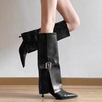 Madingi raudoni stiletto aukštakulniai smailūs batai moterims, Retro ilgi riterio batai, Nauji 2025 m. žiemos Maillard batai moterims 38 raudona