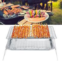 3Pcs Set Stainless Steel Portable Folding Barbecue Grill BBQ Grilling Rack Tray Clip Set