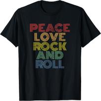 Peace Love Rock'n'Roll T-Shirt Distressed Rock Concert T-Shirt S