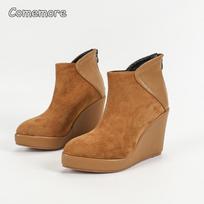 Chunky Heel Women's Platform Boots Pointed Toe Back Zipper Comfortable Casual Wedges Ankle Booties Daily Walking Shoes for Women 35