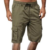 Men's Big & Tall Multi-Pocket Cargo Shorts, Drawstring Loose Fit Athletic Shorts L armijos žalia spalva